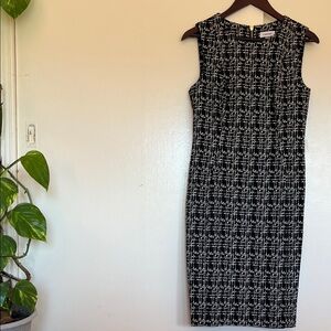 Calvin Klein Black and White Patterned Midi Dress